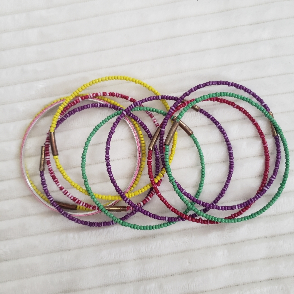 10 Pk Colorful Beaded Bangles/ Bracelet